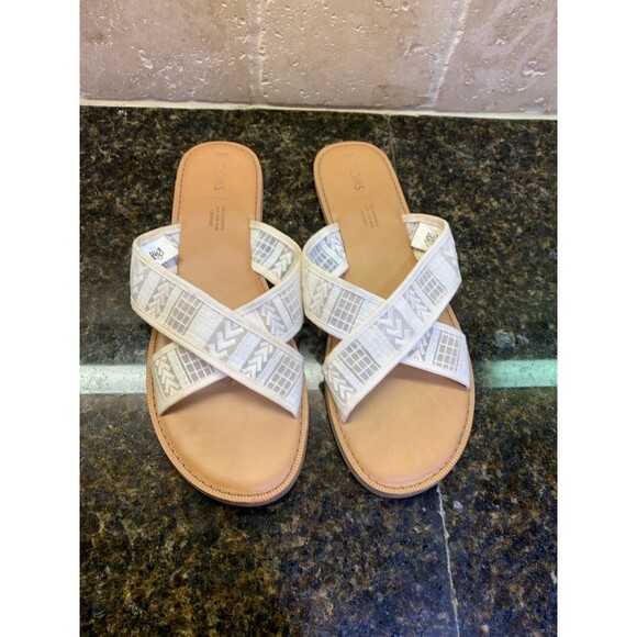 TOMS VIV Natural Arrow Mesh Lace Slide Sandals Size W 11 EUC - Picture 5 of 6